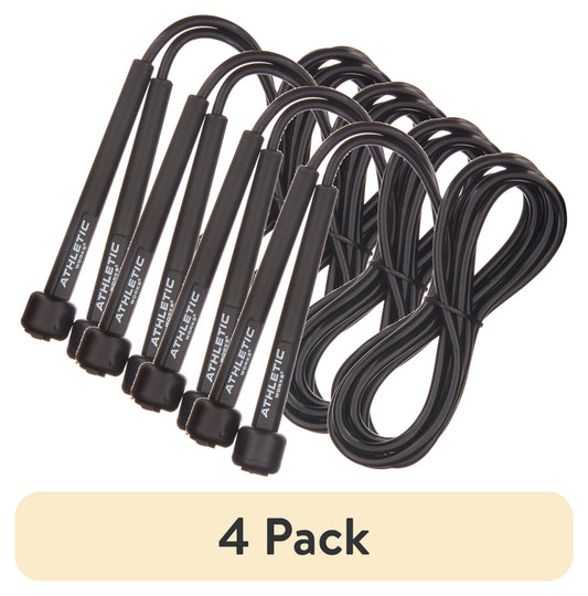 (4 Pack)  Speed Jump Rope with Light Weight Handles, 9' Length, Black