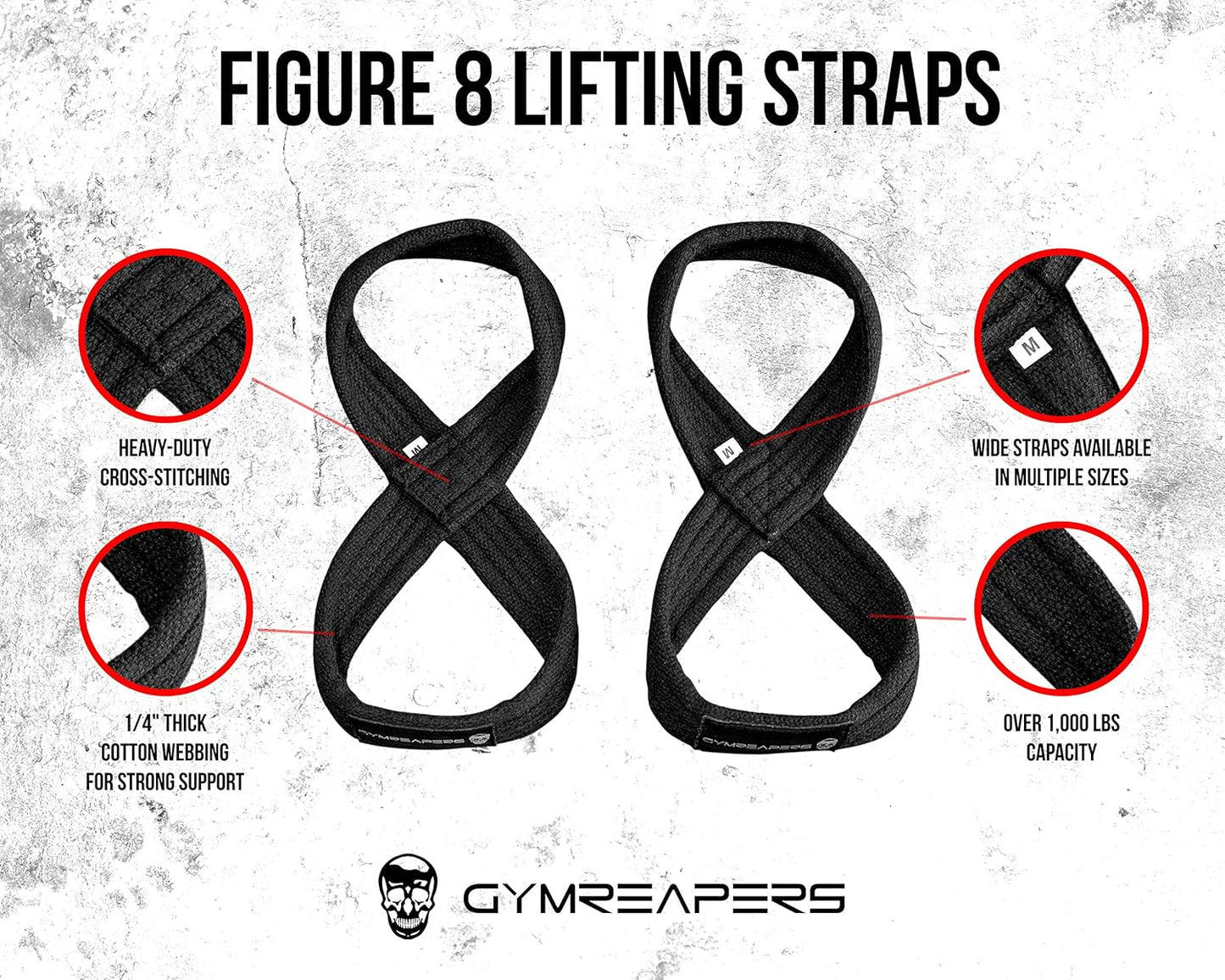 Figure 8 Lifting Straps for Deadlift, Powerlifting, Strongman, & Cross Training Strong Weightlifting Wrist Straps for Men, Women