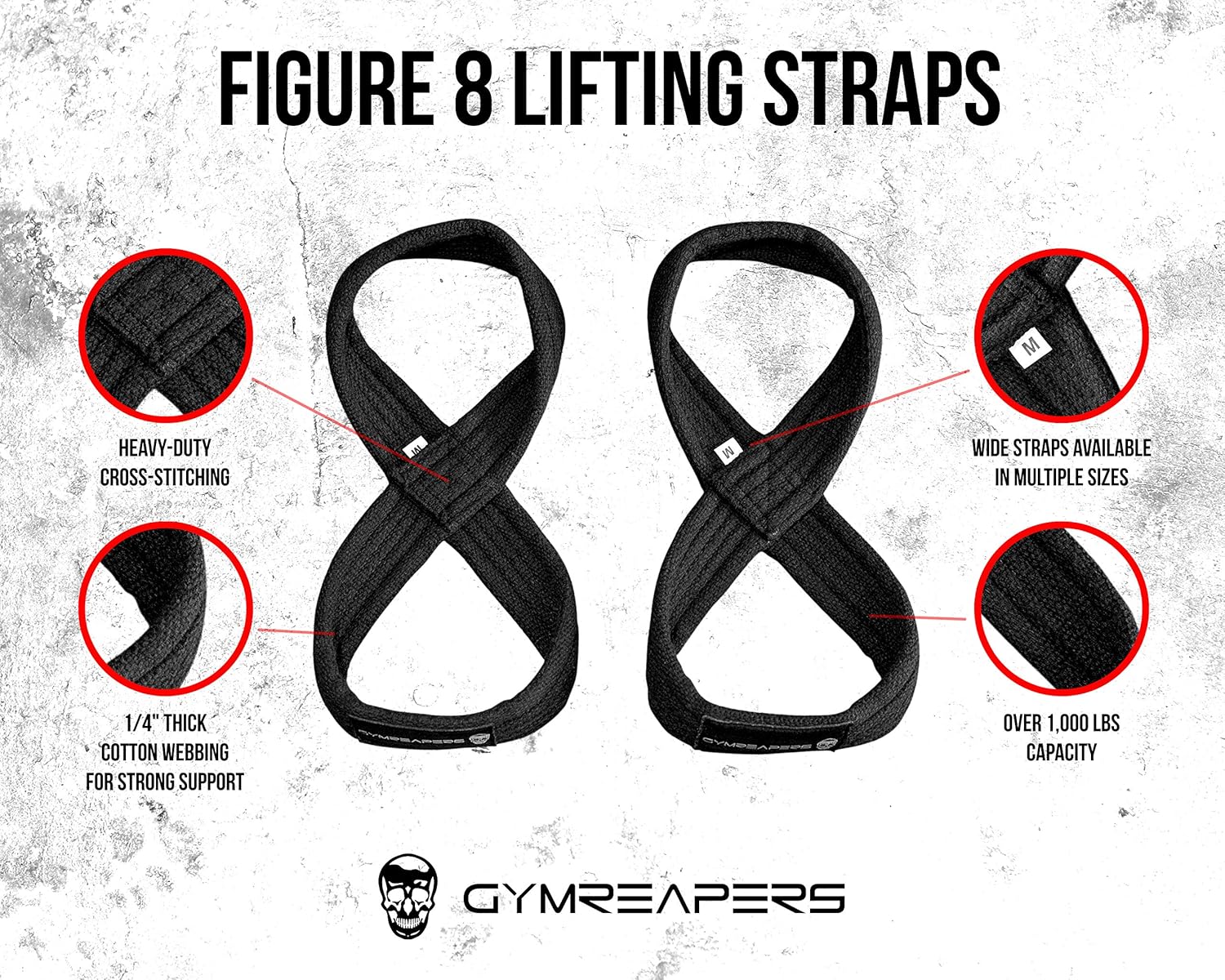 Figure 8 Lifting Straps for Deadlift, Powerlifting, Strongman, & Cross Training Strong Weightlifting Wrist Straps for Men, Women